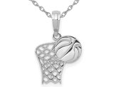 14K White Gold Basketball &  Hoop Pendant Necklace Charm with Chain